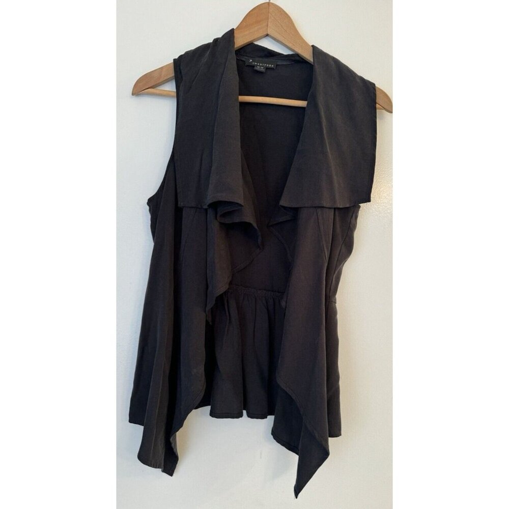 Twenty one Women Lyocell Black Vest Size Medium Layered Ruffle Flutter Goth Glam